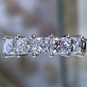 0.75CT Diamond Band 5 Stone Princess Cut Wedding Bands, Anniversary Ring, Stackable Rings Platinum, 18K, 14K White, Yellow, Rose Gold