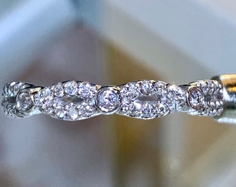 0.35CT Diamond Art Deco Antique Style Bezel 1/2 Eternity Band Diamonds Wedding Bands Stackable Rings Platinum 18K 14K White Yellow Rose Gold