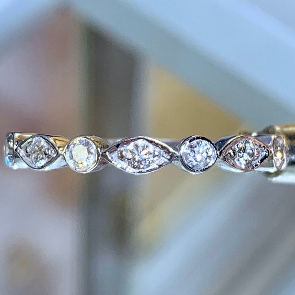 0.25CT Diamond Stackable Rings Anniversary Bands, Half Eternity Band, Wedding Bands, Art Deco Platinum, 18K, 14K White, Yellow, Rose Gold