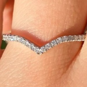 0.23CT Diamond Crown Wedding Band Chevron Ring V Shaped Anniversary Bands Crisscross Rings Art Deco Platinum 18K 14K White Yellow Rose Gold