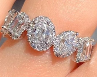 2.75CT Diamond Band 7 Multi Shape Halo Fancy Shape Stones Wedding Bands Anniversary Stackable Rings Platinum 18K 14K White Yellow Rose Gold