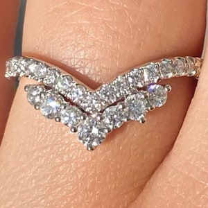 0.75CT Diamond Crown Wedding Band Chevron Ring V Shaped Anniversary Bands Crisscross Rings Art Deco Platinum 18K 14K White Yellow Rose Gold