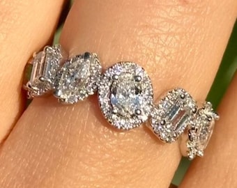 1.50CT Diamond Band 7 Multi Shape Halo Fancy Shape Stones Wedding Bands Anniversary Stackable Rings Platinum 18K 14K White Yellow Rose Gold