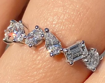 0.75CT Diamond Band 6 Multi Shape Fancy Stones Prong Set Wedding Bands Anniversary Stackable Rings Platinum 18K 14K White Yellow Rose Gold
