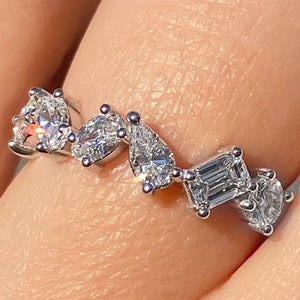 0.75CT Diamond Band 6 Multi Shape Fancy Stones Prong Set Wedding Bands Anniversary Stackable Rings Platinum 18K 14K White Yellow Rose Gold