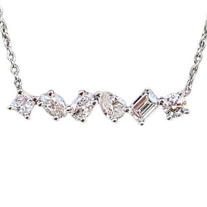 0.75CT Diamond Multi Shaped Fancy Necklace Prong Bar Pendants Diamonds 14K White Gold Yellow Gold Rose Gold