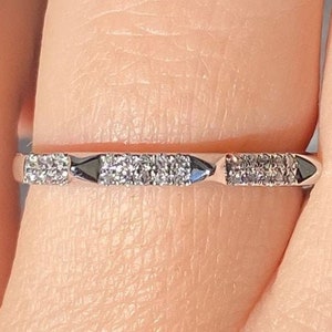 0.15CT Diamond Spike Stud Art Deco Style Half Eternity Band Diamonds Wedding Bands Stackable Rings 14K White Yellow Rose Gold