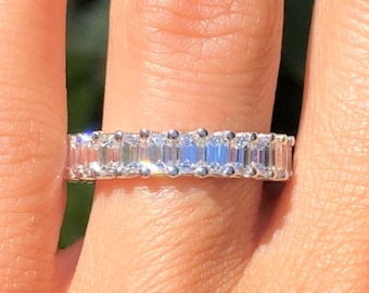3.50CT Diamant SmaragdSchliff U Prong Set Eternity Band Hochzeitsbänder Jubiläum Ring Stapelringe Platin 18K 14K Weiß Gelb Roségold