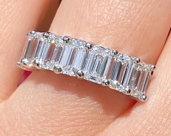 3.00CT Diamant 7 Smaragd Cut Prong Set 1/2 Eternity Band Hochzeitsbänder Jubiläum Stapelbare Ringe Platin 18K 14K Weiß Gelb Roségold
