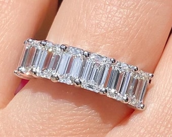 7.50CT Diamant Smaragd Cut Eternity Band Prong Set Hochzeitsbänder Jubiläum Ring Stapelringe Platin 18K 14K Weiß Gelb Roségold