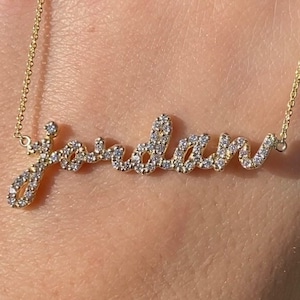 Diamant-Schrift-Namensschild Personalisierbare Halskette Initialen Anhänger Alphabet aus 14K Weißgold, Gelbgold, Roségold