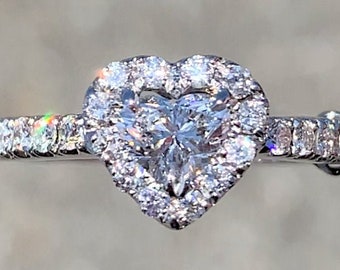 1.00CT Diamond Heart Shape Center 0.50CT Halo Engagement Ring Anniversary Rings Band Diamonds Platinum 18K 14K White Yellow Rose Gold