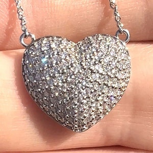 1.50CT Diamant Puff Herz Form Halskette Anhänger 121 runde Brillanten Art Deco Antik Stil Platin 18K 14K Weiß Gelb Roségold