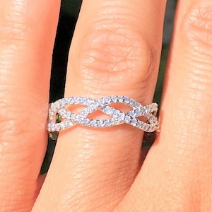 0.75CT Diamond Braided Crisscross Twisted Band Diamonds Wedding Bands Anniversary Stackable Rings Platinum 18K 14K White Yellow Rose Gold