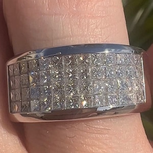 2.50CT Diamond Men&#39;s Princess Cut Diamond Band Invisible Set Wedding Ring Platinum 18K 14K White Yellow Rose Gold The Liam Ring