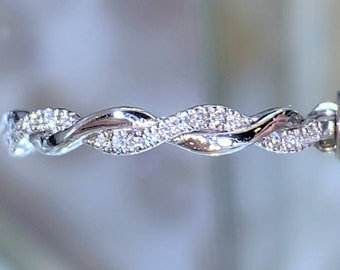 0.10CT Diamond Criss Cross Infinity Twist Braided Wedding Band Anniversary Ring Stackable Bands Platinum 18K 14K White Yellow Rose Gold