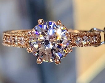 1.50CT Diamond Art Deco Solitaire Ring Round Brilliant Diamonds Antique Engagement Rings Band Platinum 18K 14K White Yellow Rose Gold