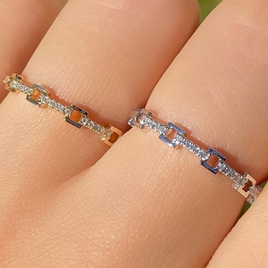 0.10CT Diamond Link Art Deco Style Half Eternity Band Diamonds Wedding Bands Stackable Rings 14K White Yellow Rose Gold