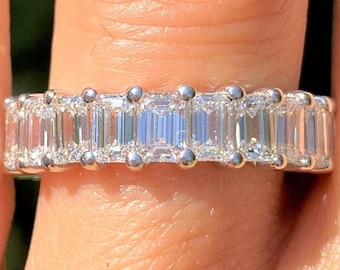 4.50CT Diamant Smaragd Cut Eternity Band Prong Set Hochzeitsbänder Jubiläum Ring Stapelringe Platin 18K 14K Weiß Gelb Roségold