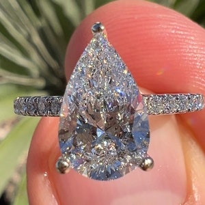 2 Carat Pear Diamond Engagement Ring with Hidden Halo Under Halo Lab Grown Diamond Ring Moissanite Natural Diamond The Pamela Ring