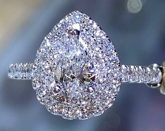 0.50CT Diamond Pear Shape Double Halo Engagement Ring Anniversary Bands Rings Diamonds Platinum 18K 14K White Yellow Rose Gold