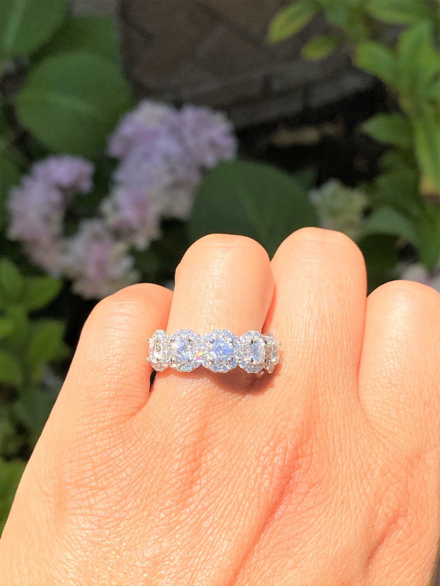 2.00CT Diamond 5 Stone Round Halo Rings Wedding Band Art Deco