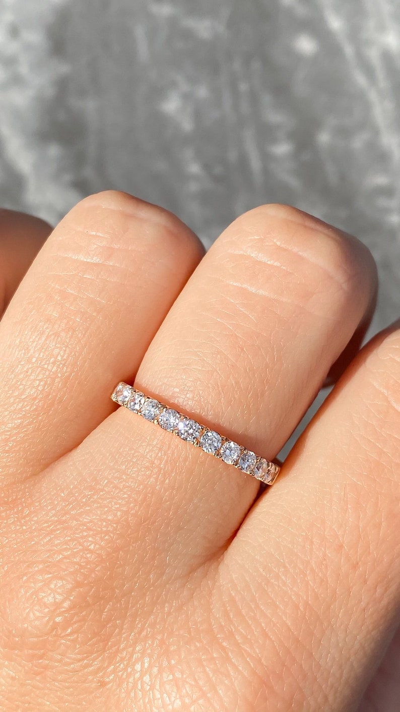 1.25CT Diamond Eternity Ring Prong Set 2.50MM Diamonds Wedding Band Stackable Bands Anniversary Rings 14K White Yellow Rose Gold image 4