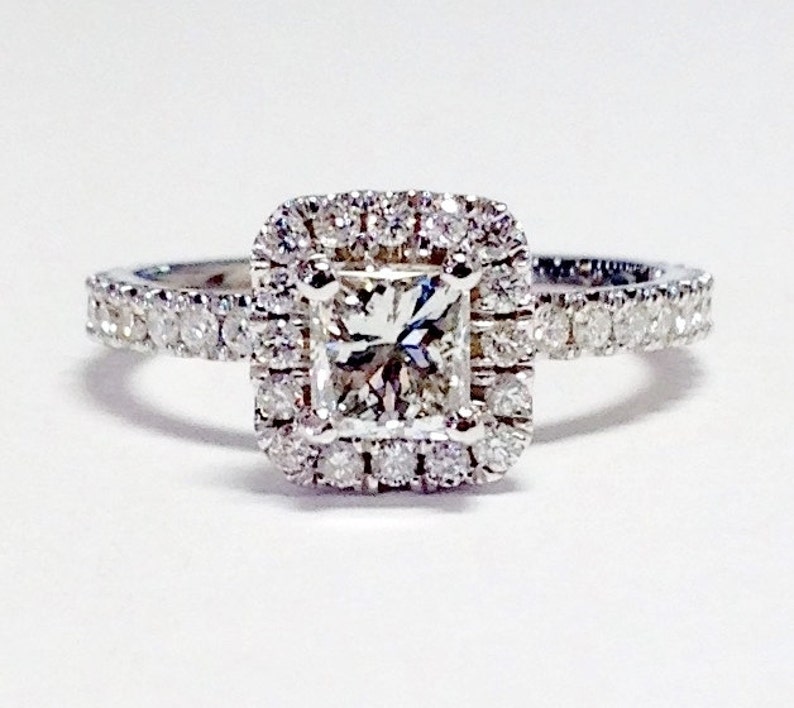 0.75CT Diamond Cushion Halo Princess Cut Diamonds Engagement Ring Wedding Rings Anniversary Bands Platinum 18K 14K White Yellow Rose Gold image 1