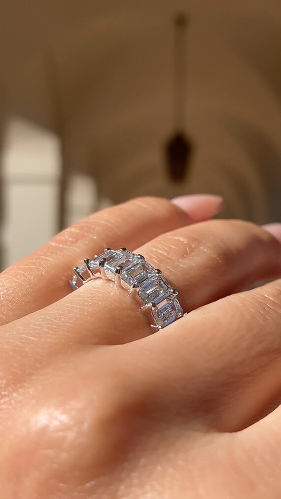 1.75CT Diamond 7 Emerald Cut Prong Set 1 2 Eternity Band Wedding