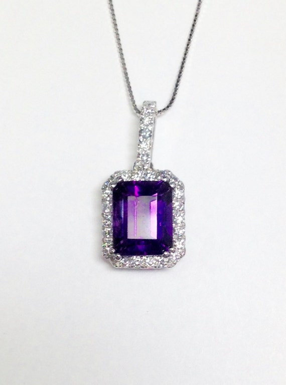 Jewelili Round Halo Pendant Necklace White Topaz, Amethyst & Emerald in  Sterling Silver Jewelry