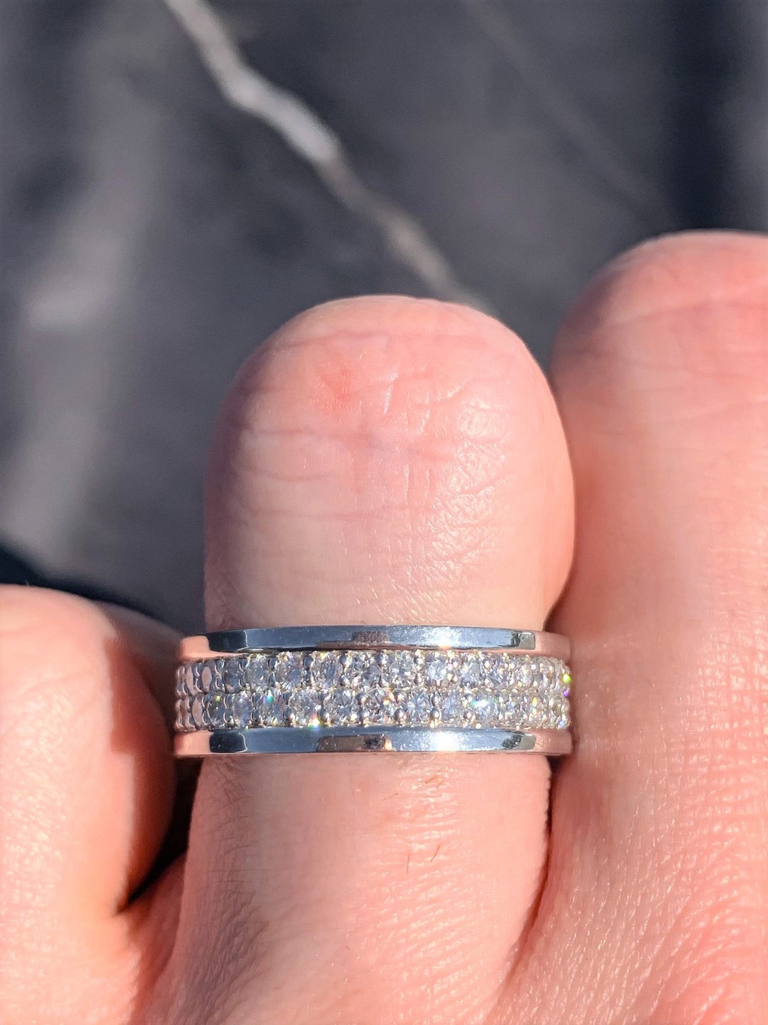 2.00CT Diamond Men's Eternity Band 2 Row Prong Set Wedding