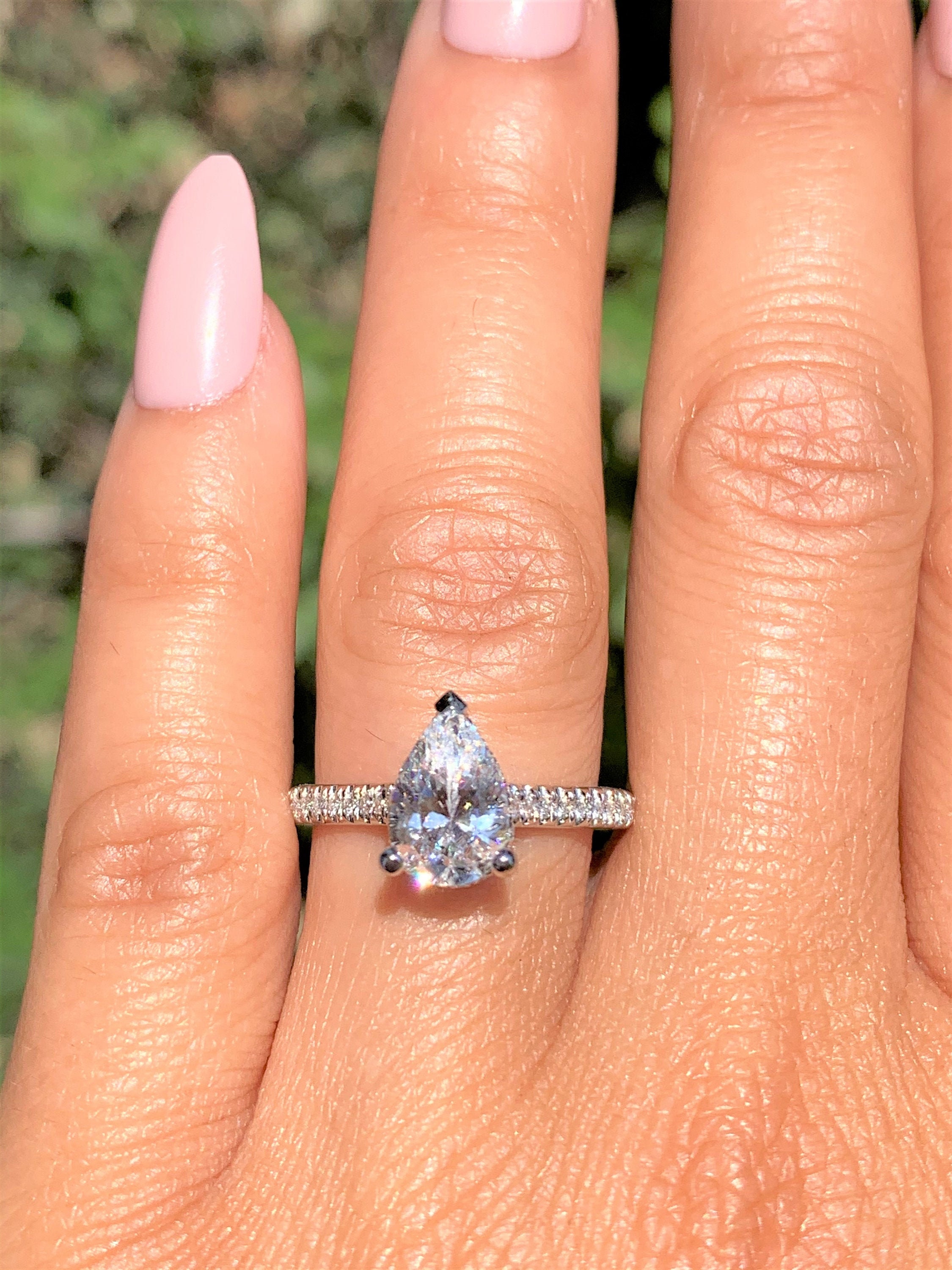 1.50CT Diamond Pear Shape Under Halo Solitaire Diamonds on Prong Engagement Ring Diamonds Band Rings Platinum 18K 14K White Yellow Rose Gold Etsy