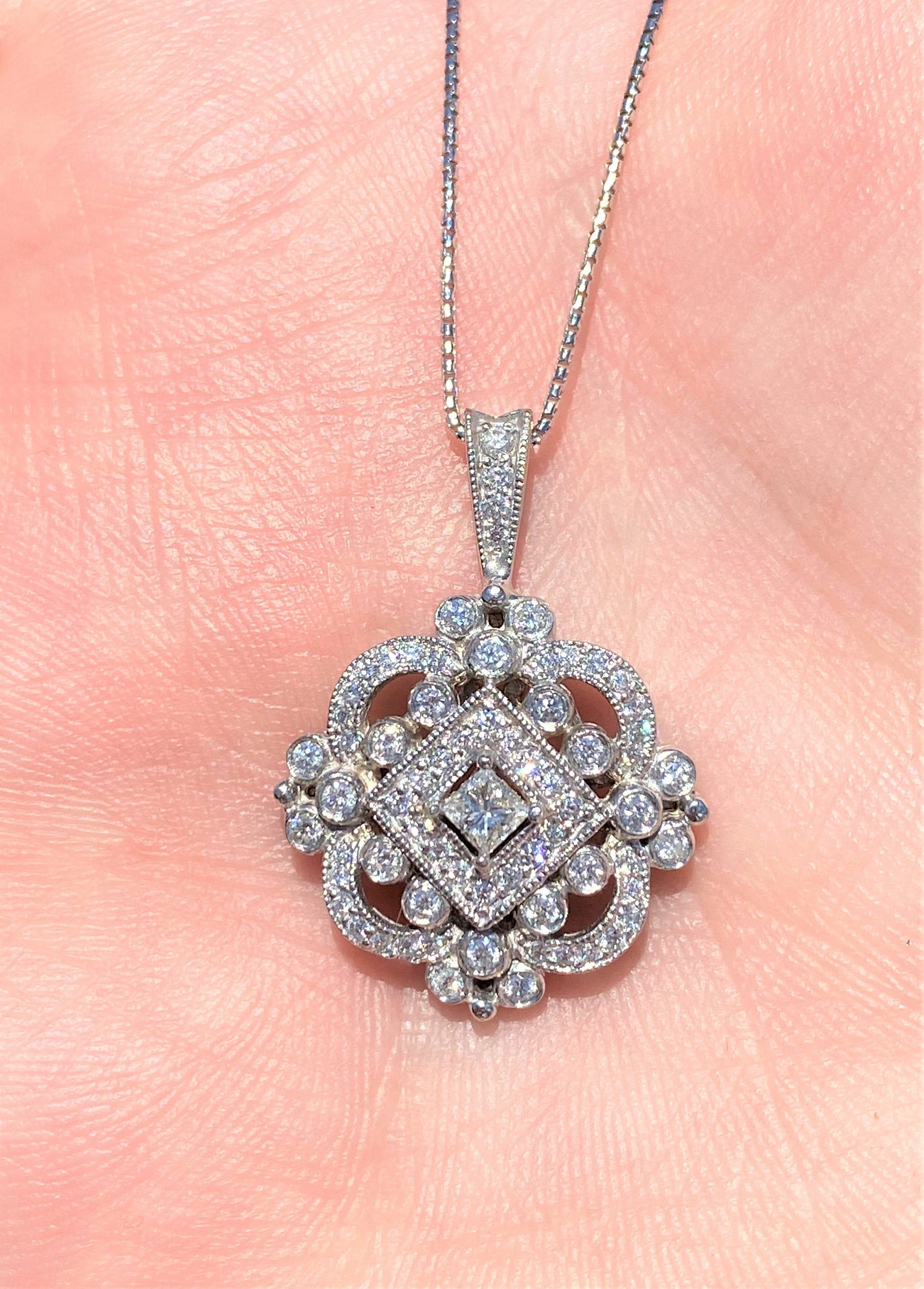 8 Carat Diamond Angel Skin Quartz White Gold Art Deco Pendant Necklace -  petersuchyjewelers