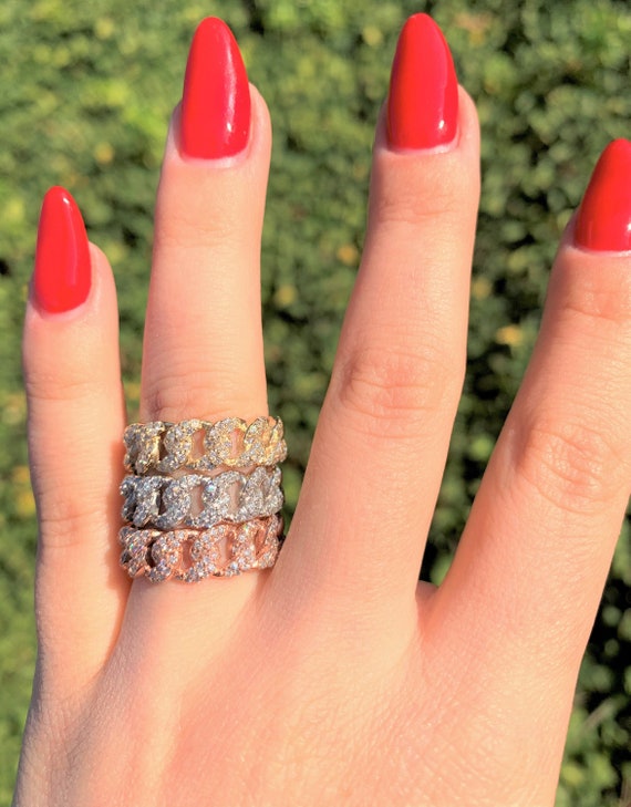 0.75CT Diamond Miami Cuban Link Ring Infinity Rings Twisted Links