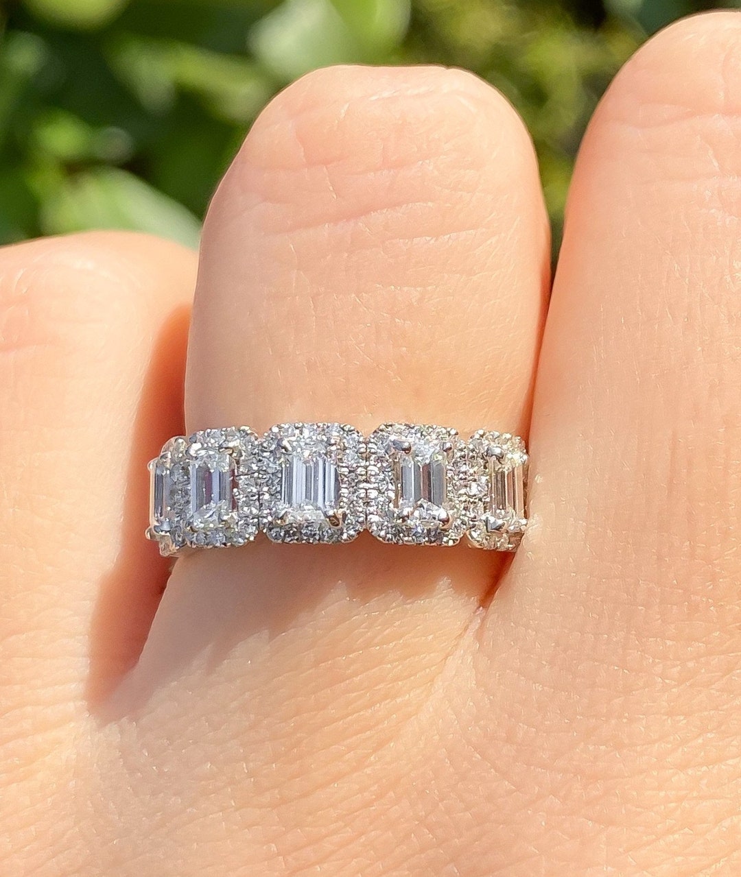1.00CT Diamond 5 Stone Emerald Cut Shape Halo Diamonds Rings 1.00CT Diamond 5 Stone Emerald Cut Shape Halo Diamonds Rings