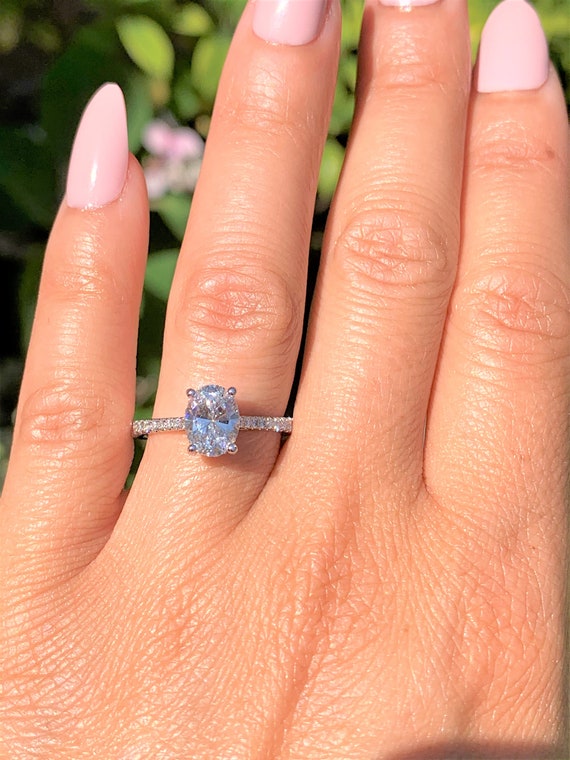 1.25CT Diamond Oval Shape Under Hidden Halo Prong Solitaire