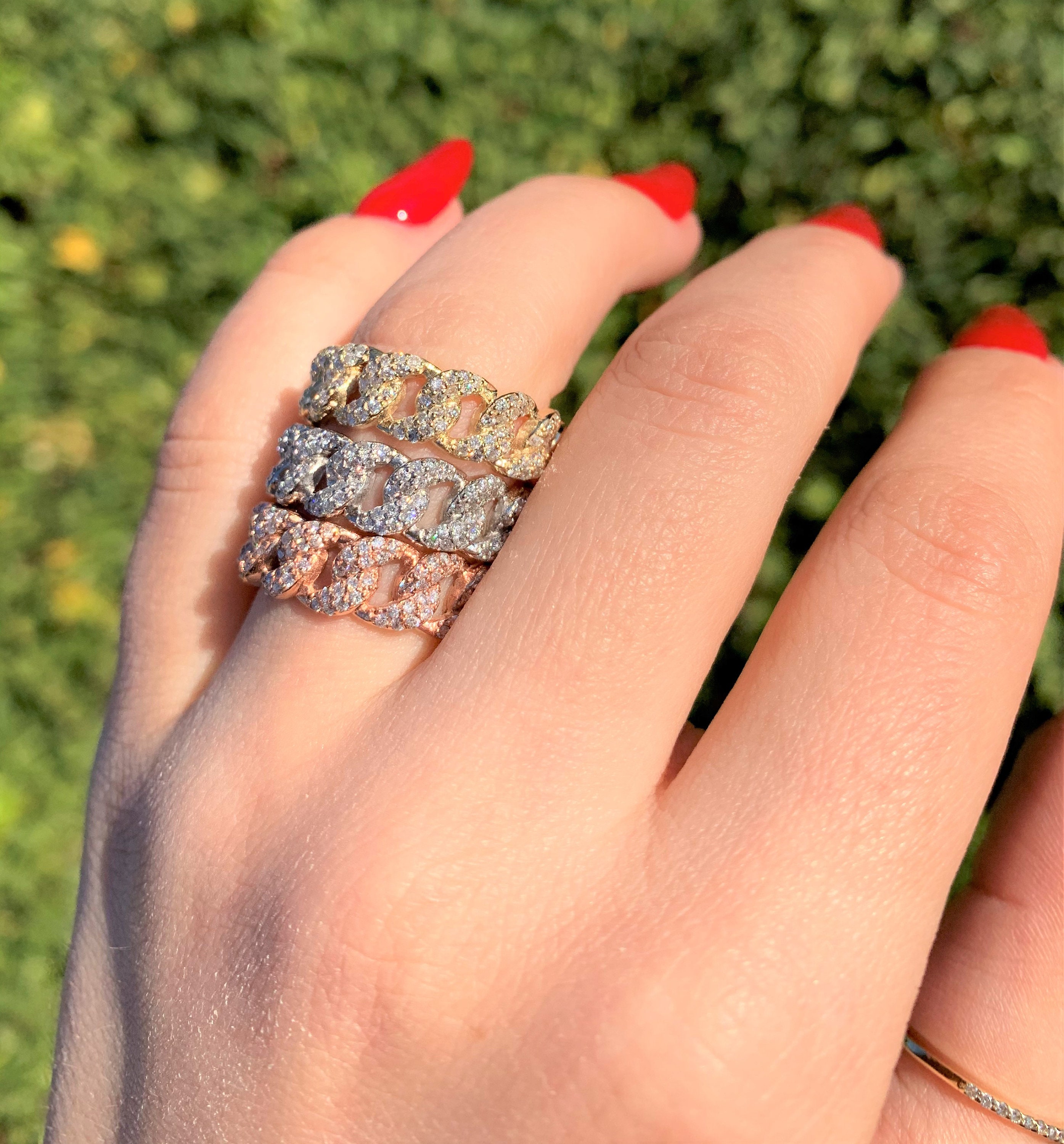 Buy Miami Cuban Chain Ring, Diamond Cuban Chain Ring, Half and Half Ring,  Diamond Chain Ring, Real 14k Gold Stacking Ring, Real Gold Chain Ring  Online in India - Etsy