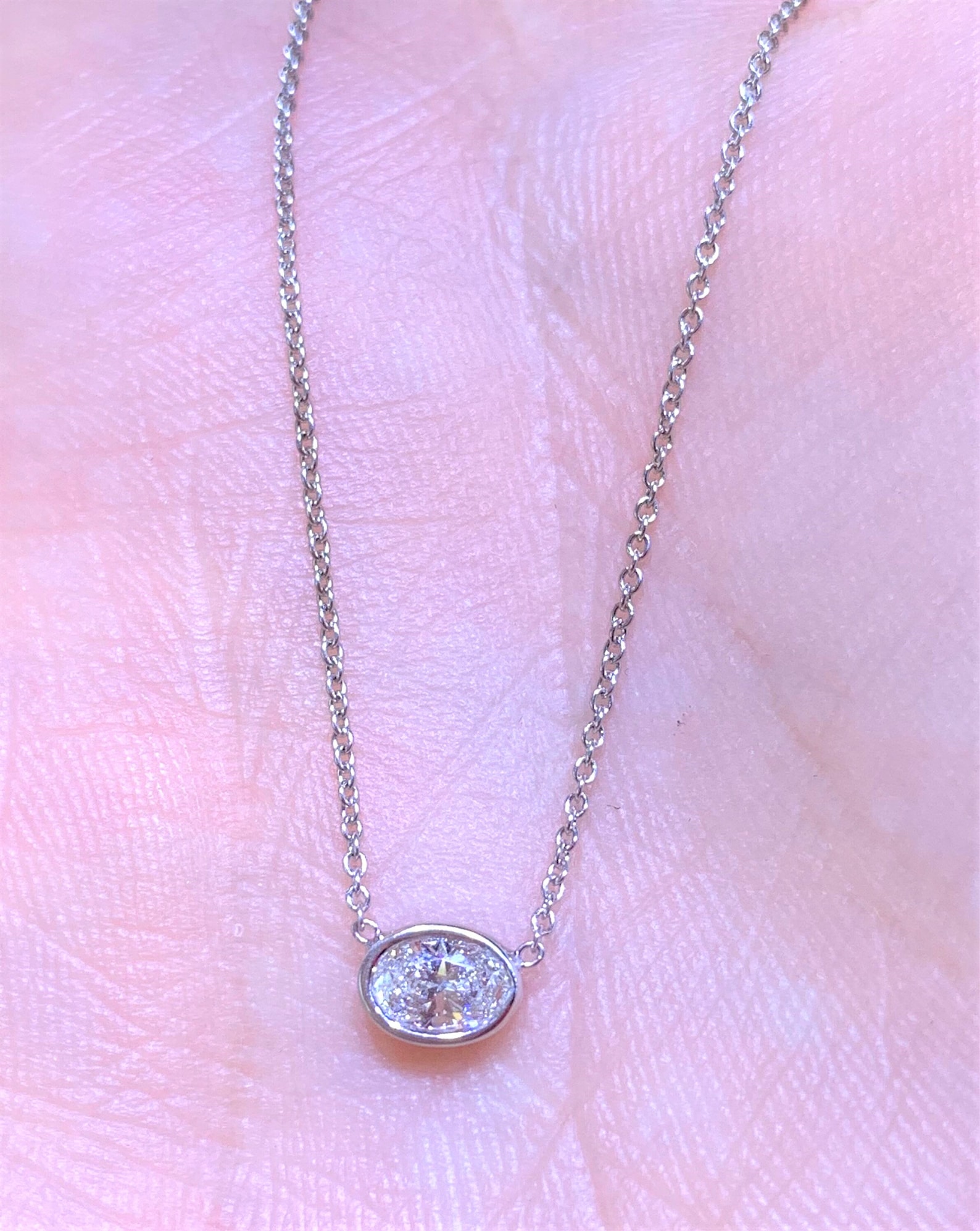 0.25CT Diamond Oval Shape Bezel Set Necklace Dainty Pendant Etsy