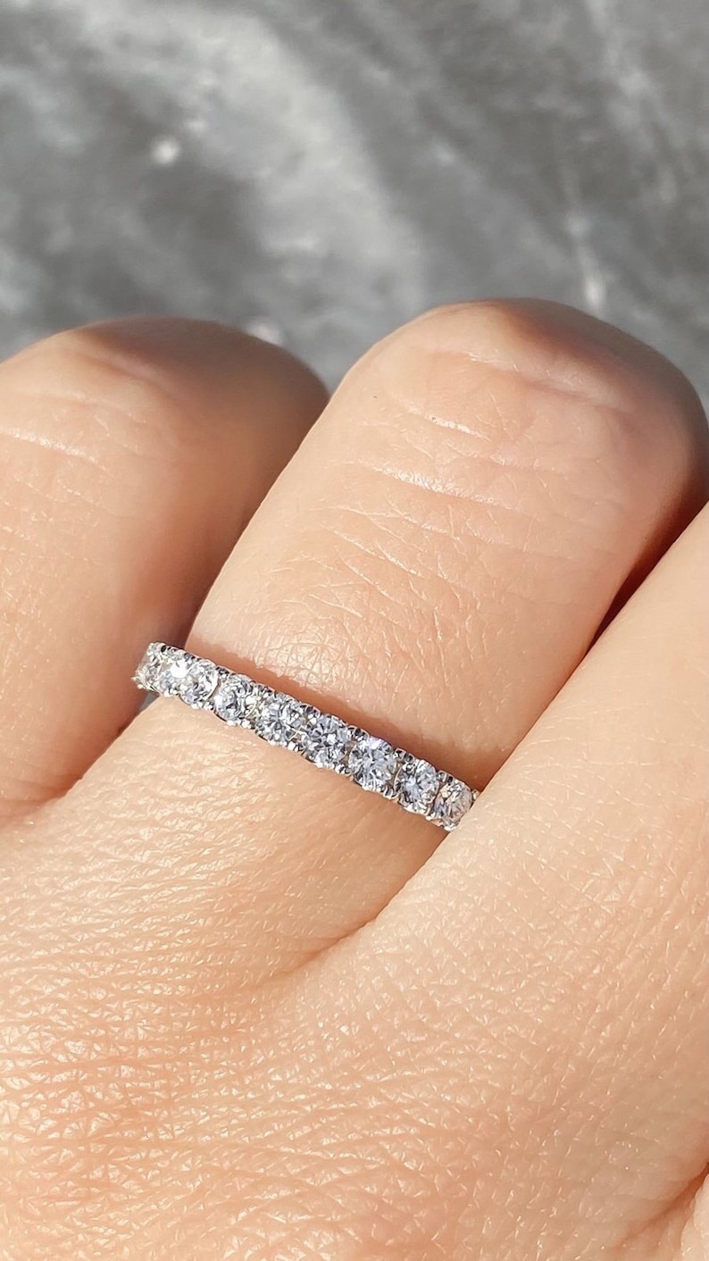 1.25CT Diamond Eternity Ring Prong Set 2.50MM Diamonds Wedding Band Stackable Bands Anniversary Rings 14K White Yellow Rose Gold image 2