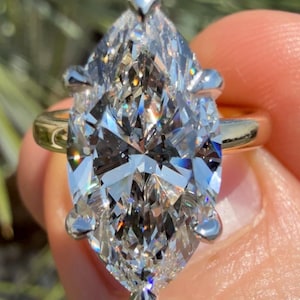 5 Carat Marquise Solitaire Diamond Engagement Ring with Hidden Halo 14K White Yellow Rose Gold The Mary Ring Lab Diamond