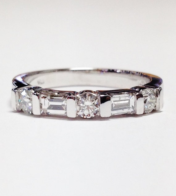 3 baguette wedding on sale band