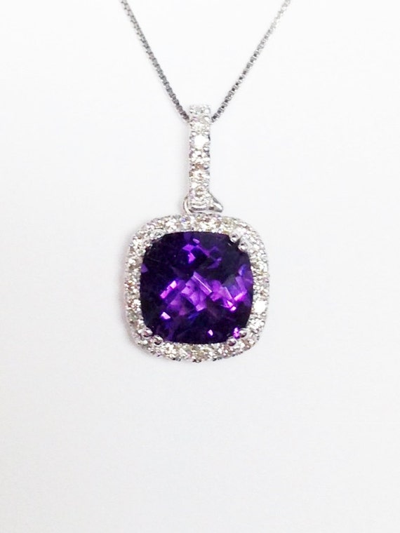 Cushion Cut Gemstone and Diamond Pendant Necklace - Emerald, Ruby or Sapphire Cushion Cut Gemstone and Diamond Pendant Necklace - Emerald, Ruby or Sapphire