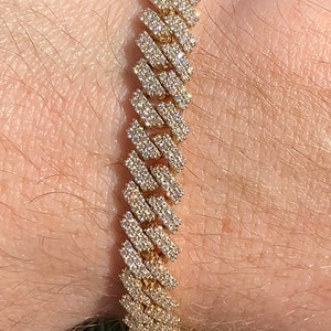 9MM Diamond Miami Cuban Link Style Bracelet Prong Set Round Diamonds On The Lock Iced Out Prongs Setting 14K Solid Gold