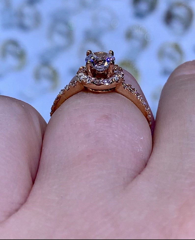 0.50CT Diamond Round Halo Engagement Ring Anniversary Rings Etsy