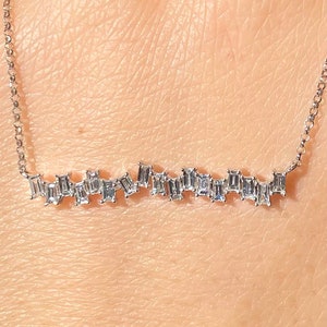 0.35CT Diamond Baguette Prong Off Set Asymmetrical Bar Pendants Necklace Diamonds Prong Set Diamonds 14K White Gold Yellow Gold Rose Gold
