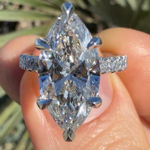 4 Carat Marquise Diamond Engagement Ring Scattered Diamonds Solitaire 14K White Yellow Rose Gold The Madison Ring Lab Diamond