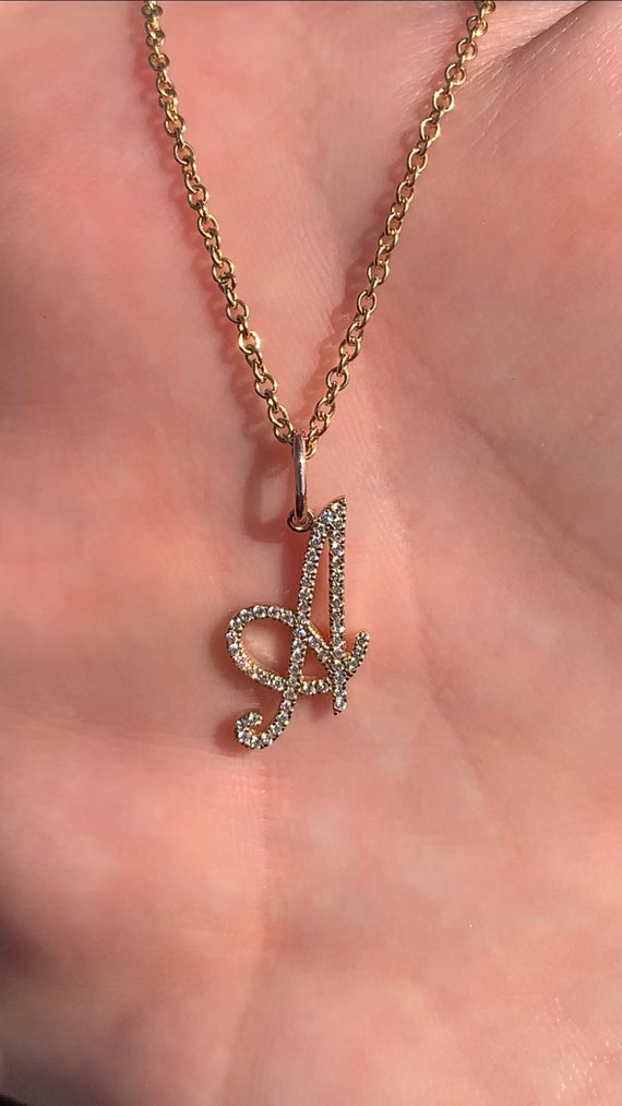 Collana Iniziale In Argento Sterling 925 Con Lettera Corsiva E Rosa Gialla - Regalo Personalizzato Donna