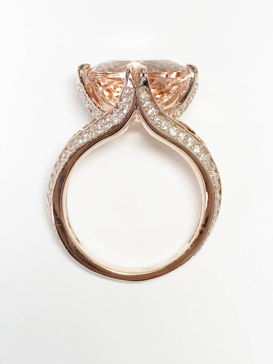 13MM Round Morganite Color Stone Gemstone Diamond Ring Art - Etsy