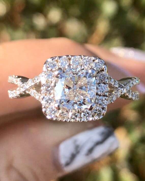 1 50ct Diamond Cushion Cut Halo Criss Cross Infinity Etsy