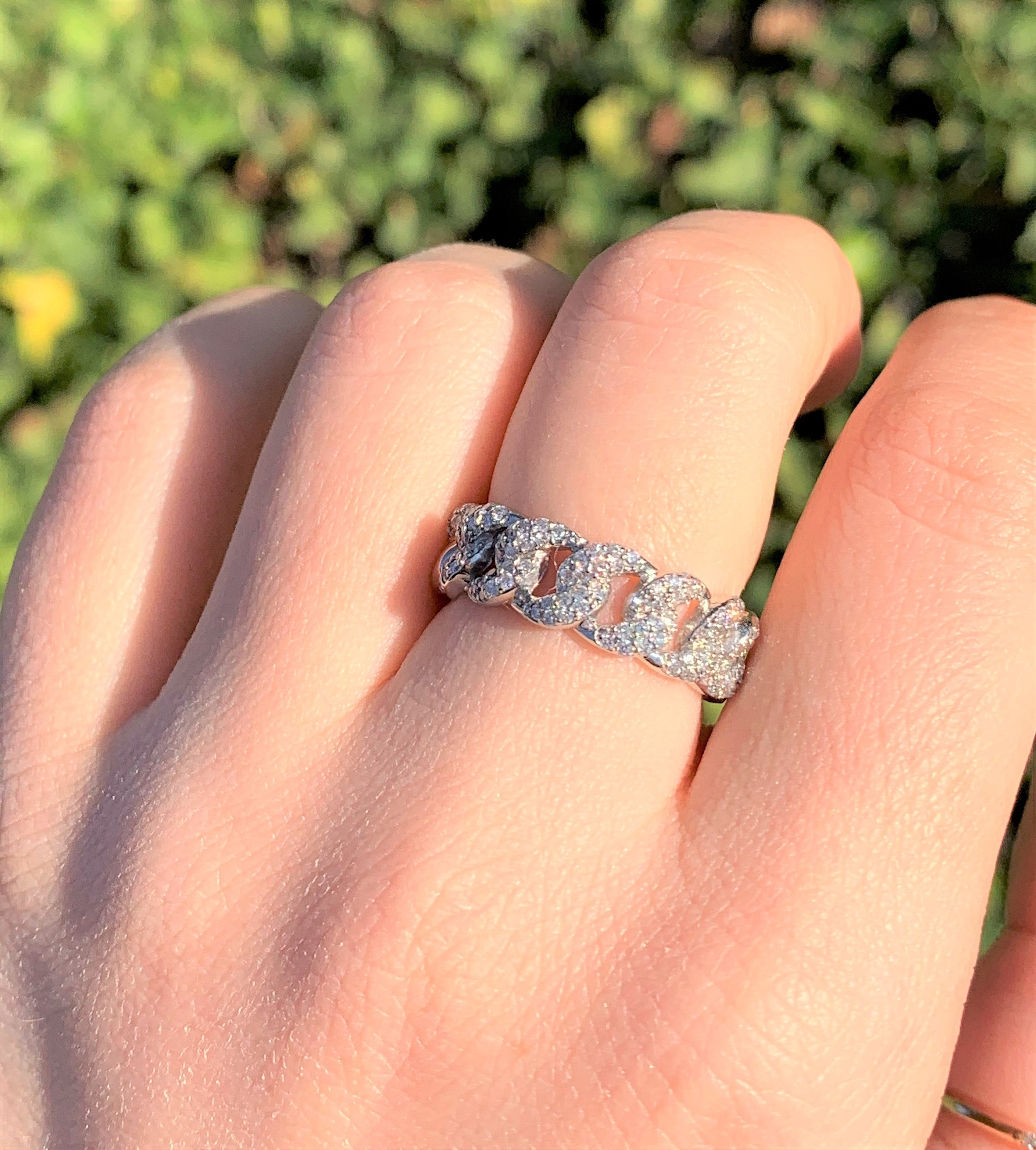 0.75CT Diamond Miami Cuban Link Ring Infinity Rings Twisted Links